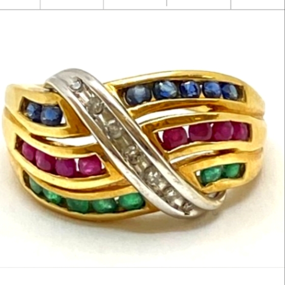 Diamonds Emeralds Rubies Sapphires Gold Magnificent Wedding Band - Picture 4 of 4